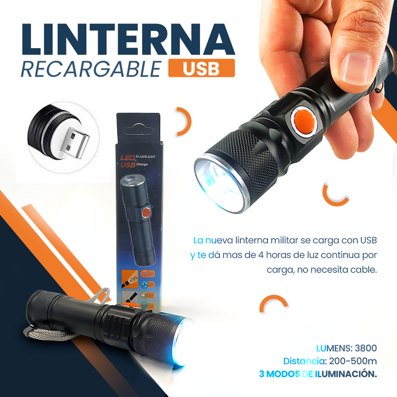 Linterna Táctica TitanioPro™ USB (COMPRA 1 LLÉVE 2)